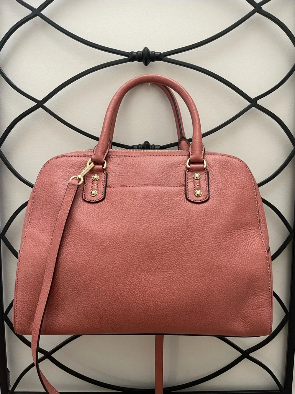 Michael Kors Rosewood Pebbled Leather Satchel with Gold MK Charm